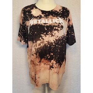 Metallica Classic Tie Dye Shirt Sz Large Cut Out Heart on Chest Brown Black 0812